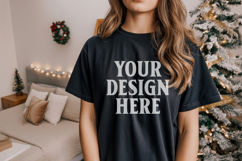 Bella Canvas 3001 Black Christmas Shirt Mockup, Trandy Mocku Product Image 1