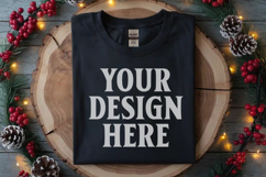 Gildan 64000 Black Folded Christmas Flat Lay T-shirt Mockup Product Image 1