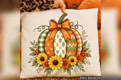 Patchwork Pumpkin PNG, Sunflower Fall Design, Rustic Autumn Product Image 2