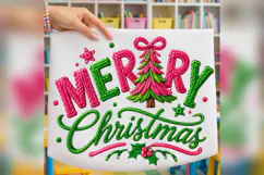 Merry Christmas PNG, Knitted Yarn Christmas Tree Design Product Image 3