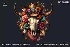 Boho bull skull PNG Western Clipart, floral cow skull Product Image 2