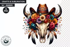 Boho Western bull skull PNG Clipart, floral cow skull Product Image 1