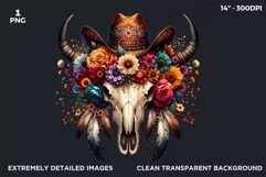 Boho Western bull skull PNG Clipart, floral cow skull Product Image 2