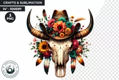 Boho Western bull skull PNG Clipart, floral cow skull Product Image 1