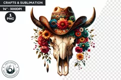 Boho Western bull skull PNG Clipart, floral cow skull Product Image 1