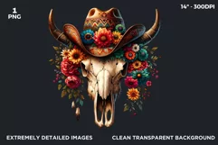 Boho Western bull skull PNG Clipart, floral cow skull Product Image 2
