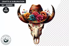 Boho Western bull skull PNG Clipart, floral cow skull Product Image 1