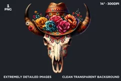 Boho Western bull skull PNG Clipart, floral cow skull Product Image 2
