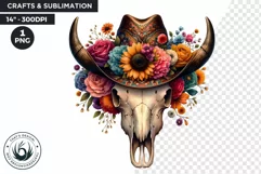 Sunflower bull skull PNG Western Clipart, floral cow skull Product Image 1