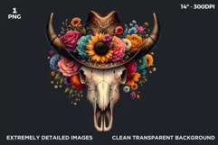 Sunflower bull skull PNG Western Clipart, floral cow skull Product Image 2