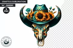 Sunflower bull skull PNG Western Clipart, floral cow skull Product Image 1