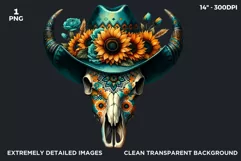 Sunflower bull skull PNG Western Clipart, floral cow skull Product Image 2