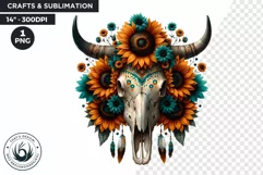 Sunflower bull skull PNG Western Clipart, floral cow skull Product Image 1