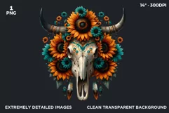 Sunflower bull skull PNG Western Clipart, floral cow skull Product Image 2