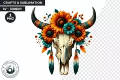 Sunflower bull skull PNG Western Clipart, floral cow skull Product Image 1