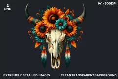 Sunflower bull skull PNG Western Clipart, floral cow skull Product Image 2