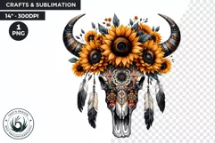 Sunflower bull skull PNG Western Clipart, floral cow skull Product Image 1