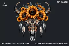 Sunflower bull skull PNG Western Clipart, floral cow skull Product Image 2