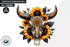 Sunflower bull skull PNG Western Clipart, floral cow skull Product Image 1