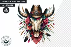 Boho Western bull skull PNG Clipart, cow skull sublimation Product Image 1