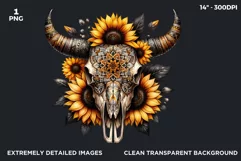 Sunflower bull skull PNG Western Clipart, floral cow skull Product Image 2