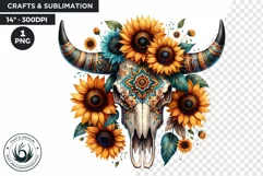 Boho Western bull skull PNG Clipart, floral cow skull Product Image 1