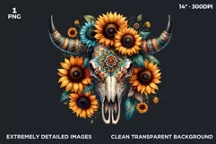 Boho Western bull skull PNG Clipart, floral cow skull Product Image 2