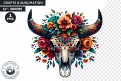 Floral bull skull PNG Western Clipart, Boho cow skull flower Product Image 1
