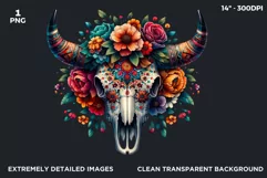 Floral bull skull PNG Western Clipart, Boho cow skull flower Product Image 2