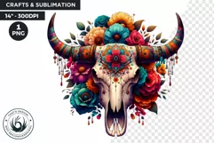 Boho bull skull PNG Western Clipart, floral cow skull Product Image 1