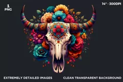Boho bull skull PNG Western Clipart, floral cow skull Product Image 2
