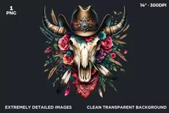 Boho Western bull skull PNG Clipart, cow skull sublimation Product Image 2