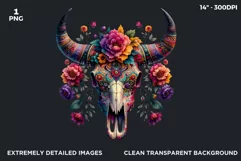 Floral bull skull PNG Western Clipart, Boho cow skull flower Product Image 2