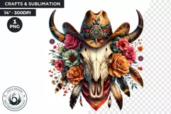Boho Western bull skull PNG Clipart, floral cow skull Product Image 1