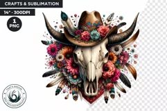 Boho Western bull skull PNG Clipart, floral cow skull Product Image 1
