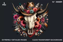 Boho Western bull skull PNG Clipart, floral cow skull Product Image 2