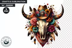 Boho bull skull PNG Western Clipart, floral cow skull Product Image 1