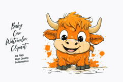 Cute Baby Cow Watercolor Clipart PNG Product Image 1