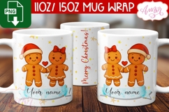 Cute Christmas mug wrap PNG, Gingerbread cookie mug template Product Image 1