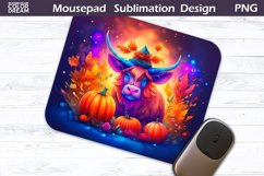 Fall Highland Cow MousePad | Cow Pumpkin Mouse Pad Product Image 1