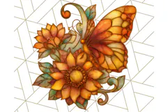 Stained Glass Butterfly and Sunflower PNG Clipart Product Image 2