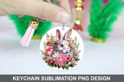 Bunny Round Keychain, Bunny Flowers Keychain Design Product Image 1