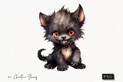 Watercolor Baby Werewolf Clipart | Watercolor Halloween PNG Product Image 1