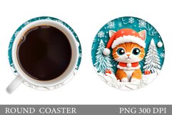 Christmas Cat Coaster Design. Christmas Coaster Sublimation Product Image 1