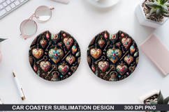Love Heart Car Coaster Sublimation| Valentine Coaster PNG Product Image 1