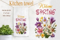 Welcome Spring flowers kitchen towel designs | Dish towel Product Image 1