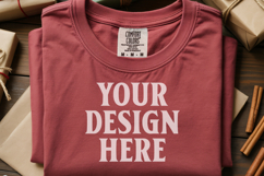 Crimson Comfort Colors 1717 Christmas Folded T-Shirt Mockup Product Image 1