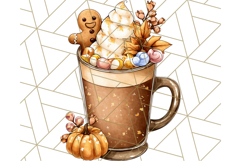 Fall Drink Clipart PNG, Cozy Autumn Cocoa and Latte Art Product Image 2