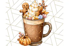 Fall Drink Clipart PNG, Cozy Autumn Cocoa and Latte Art Product Image 2