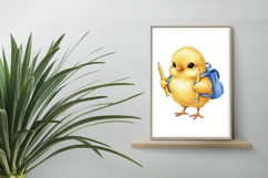 Cute Chick with Backpack Holding Pencils Watercolor PNG Product Image 2